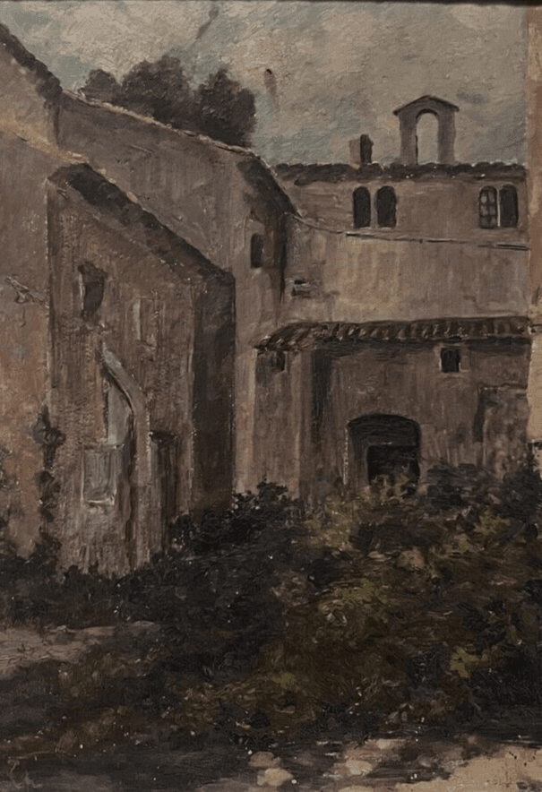 Antique Oil Painting Original Landscape, House, Architecture, Cityview signed