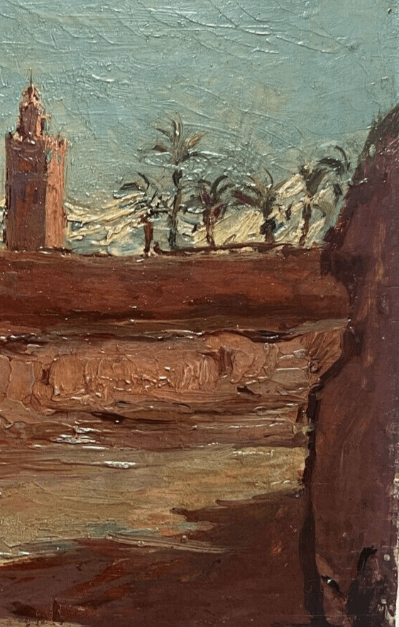 Antique Painting Original Landscape, Koutoubia Mosque in Marrakesh, Morocco image 4