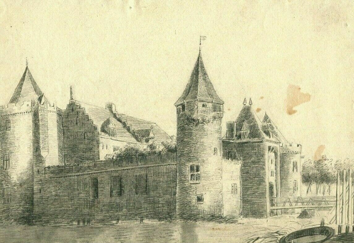 Drawing Landscape, Castle, Architecture Original 19th