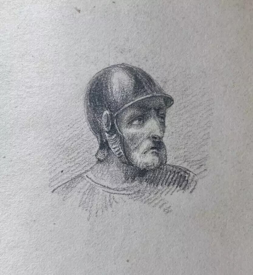 Antique Drawing Original Military Man Portrait with Hat 19th century image 5