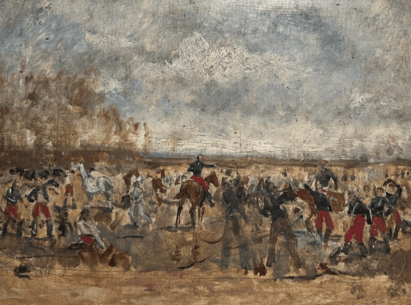 Antique Painting Original People, Military, War, Landscape signed 19th century