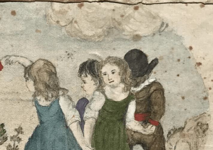 Original Antique Pencil 19th century Drawing Children, People Dancing Artwork image 4