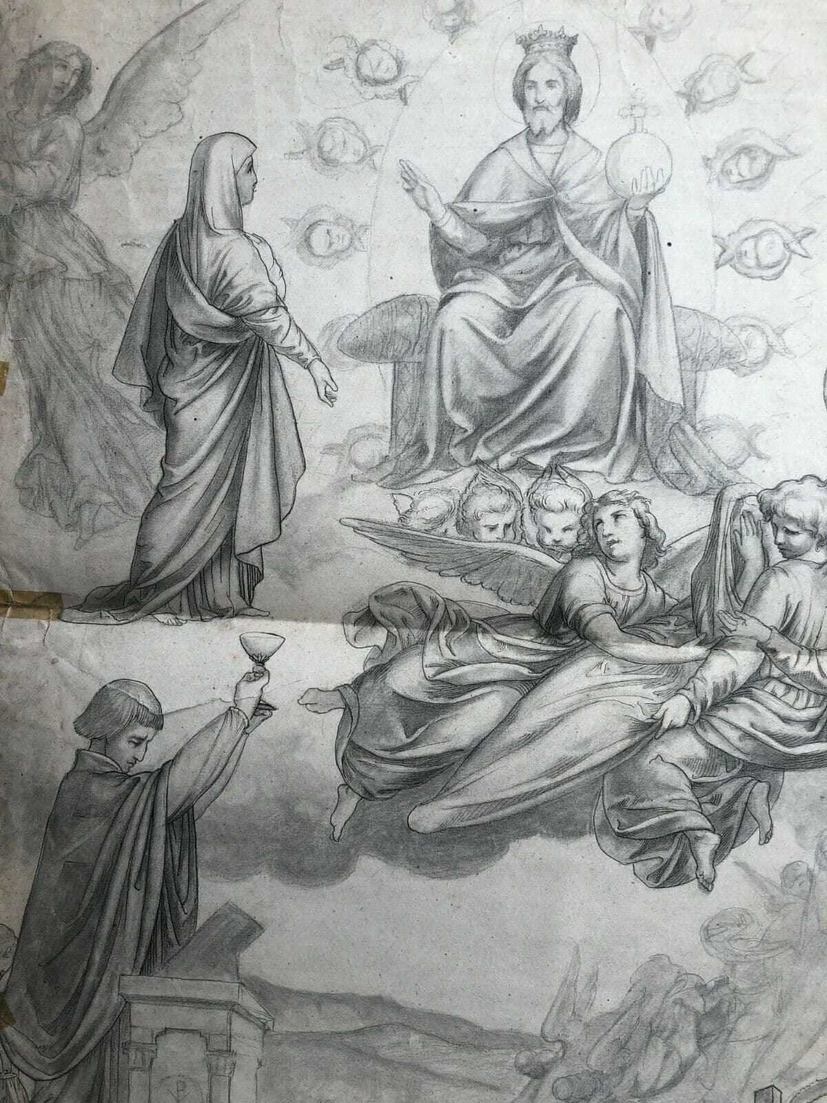 Antique Drawing Original 19th Religious, Jesus, Christ, Religious, Christianity