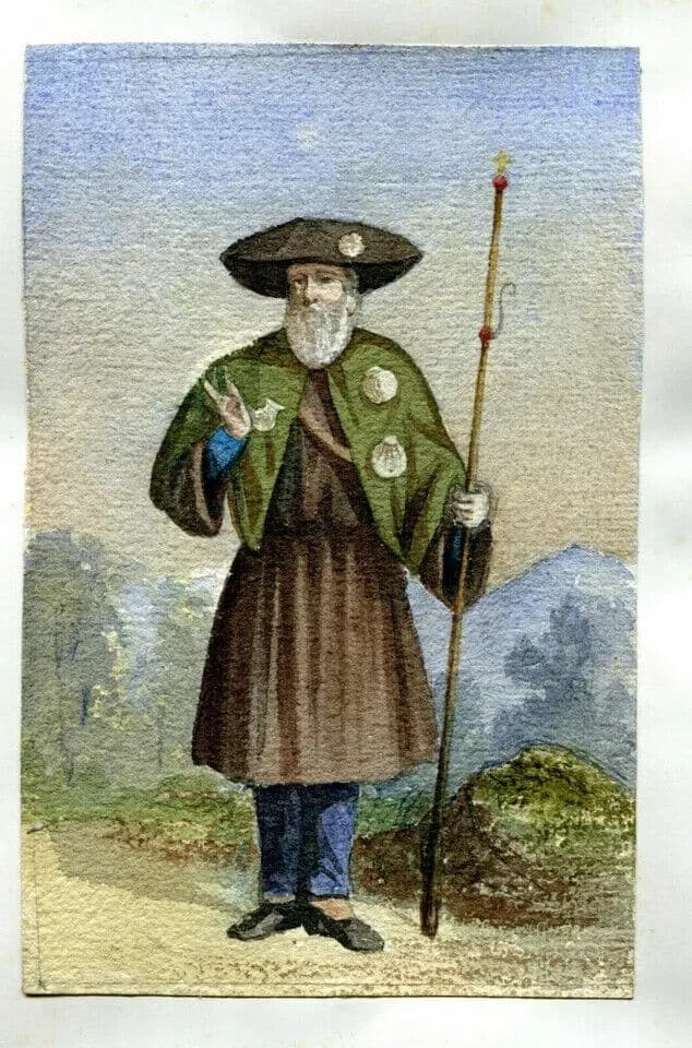 Vintage Original Drawing Italian Beard Man with Hat Artwork image 4