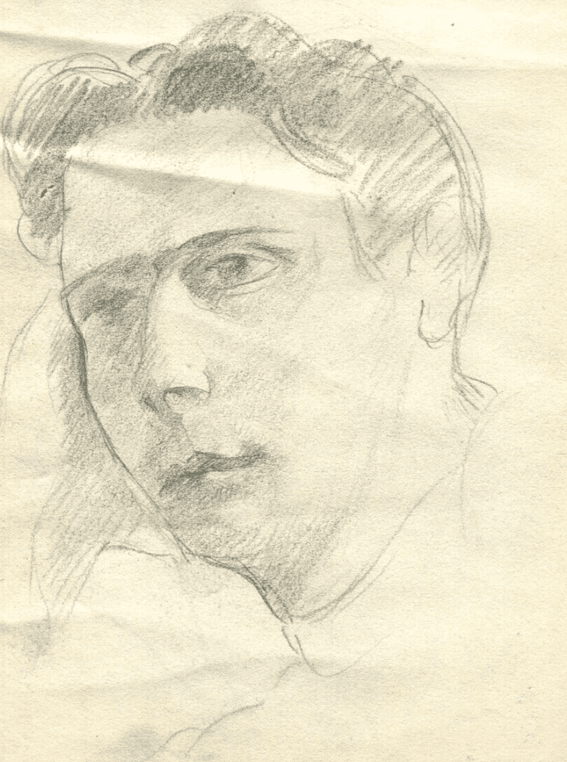Vintage Original Pencil Drawing Man Portrait c. 1929