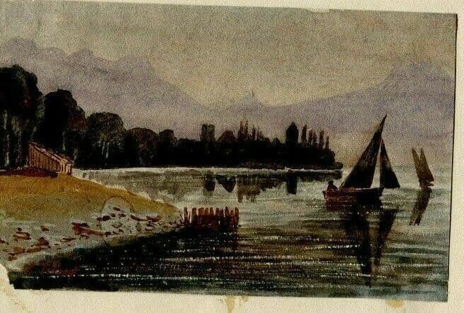 Collomb Vevey Lake Landscape, Boat Drawing