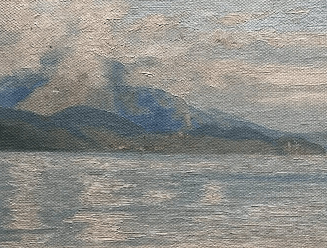 Antique Original Painting Maritime Landscape , Seaview, Mountain, Interlakes image 3