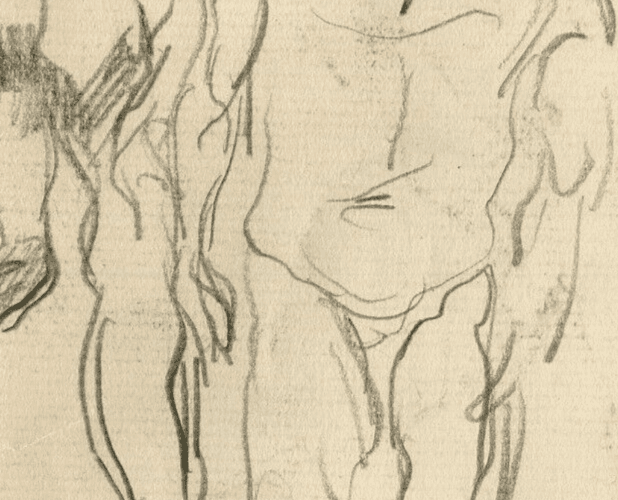 Antique Pencil Original Drawing after Michel Ange, Sketch, People image 3