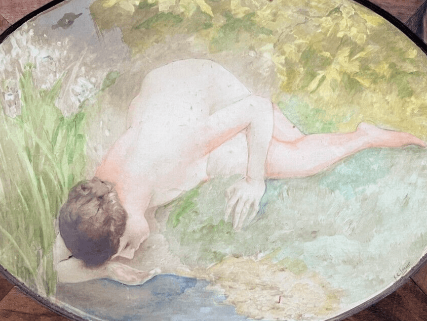 Antique Original Painting Nude Woman Drinking Charles Amable LENOIR (1860-1926)