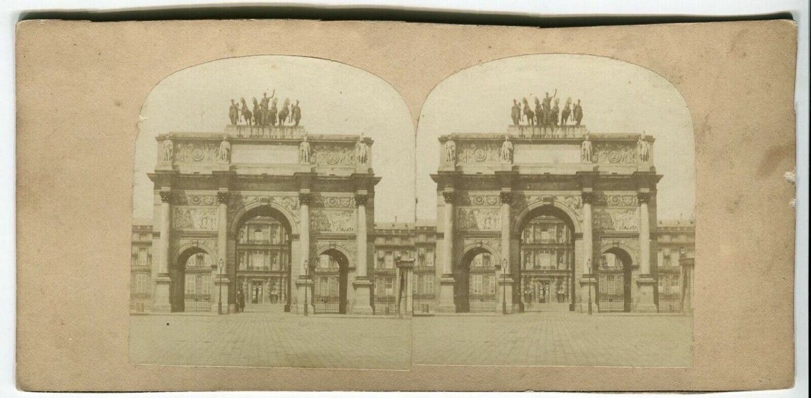 Vintage Stereoview Photograph Arc de triomphe Carrousel Paris Lecocq-Frêné 1860