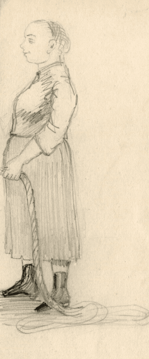 Antique Drawing Pencil Original Woman and Man Profil Portrait
