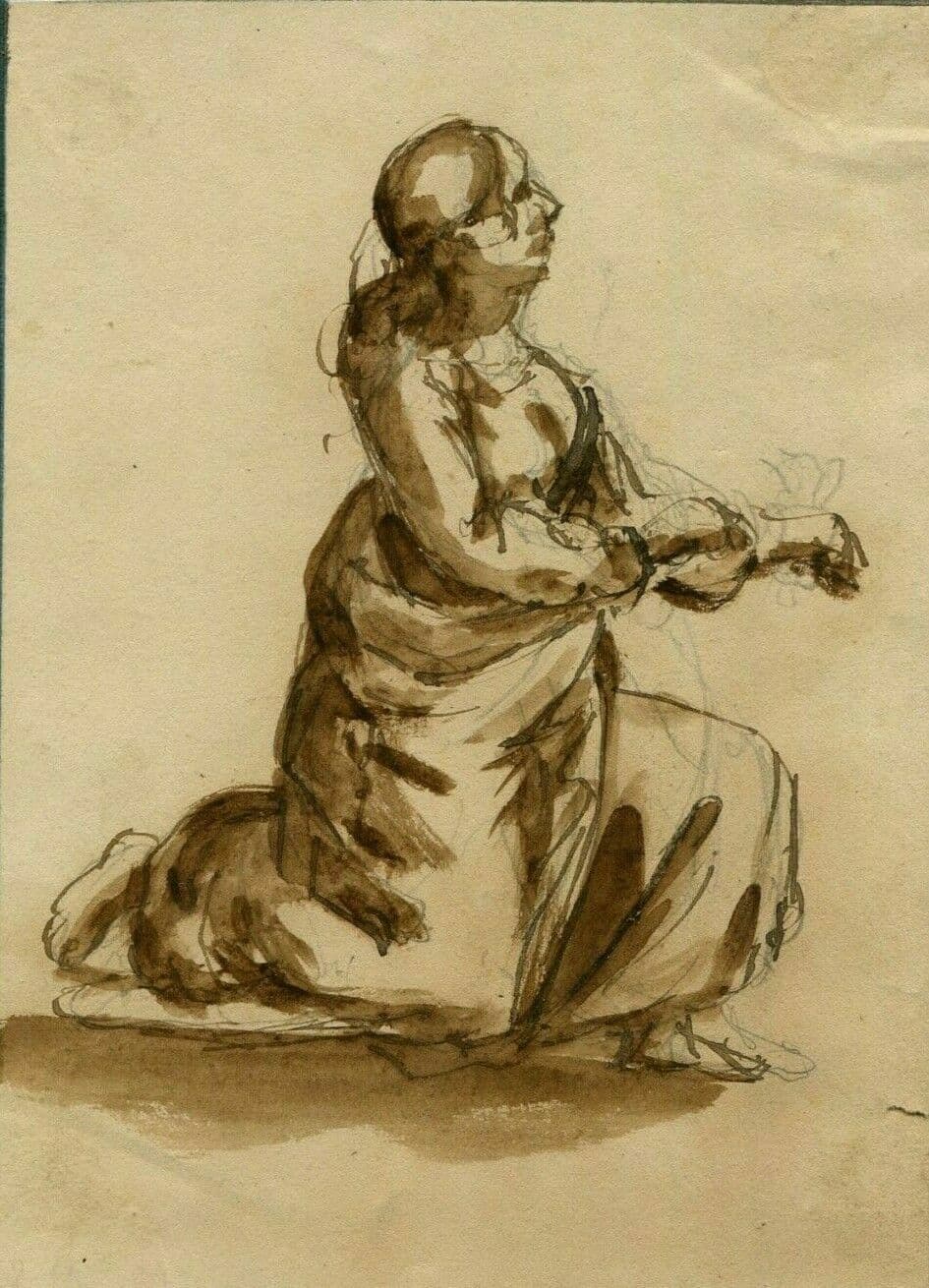 Drawing 19th century Praying Woman