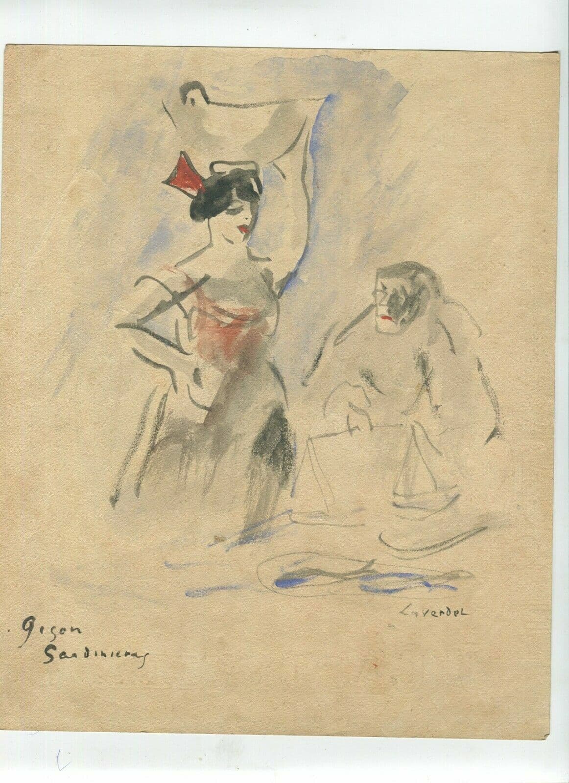 Drawing Spanish Dancing Figures Signed image 2