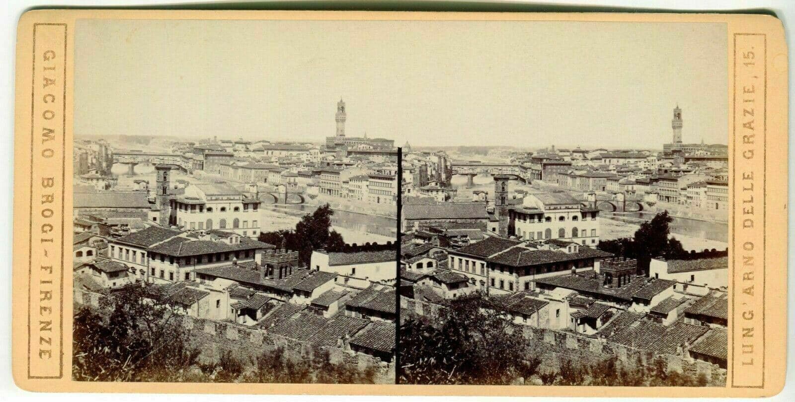 Vintage Stereoview Photograph Giacomo BROGI - Florence. Panorama, Italie c. 1870