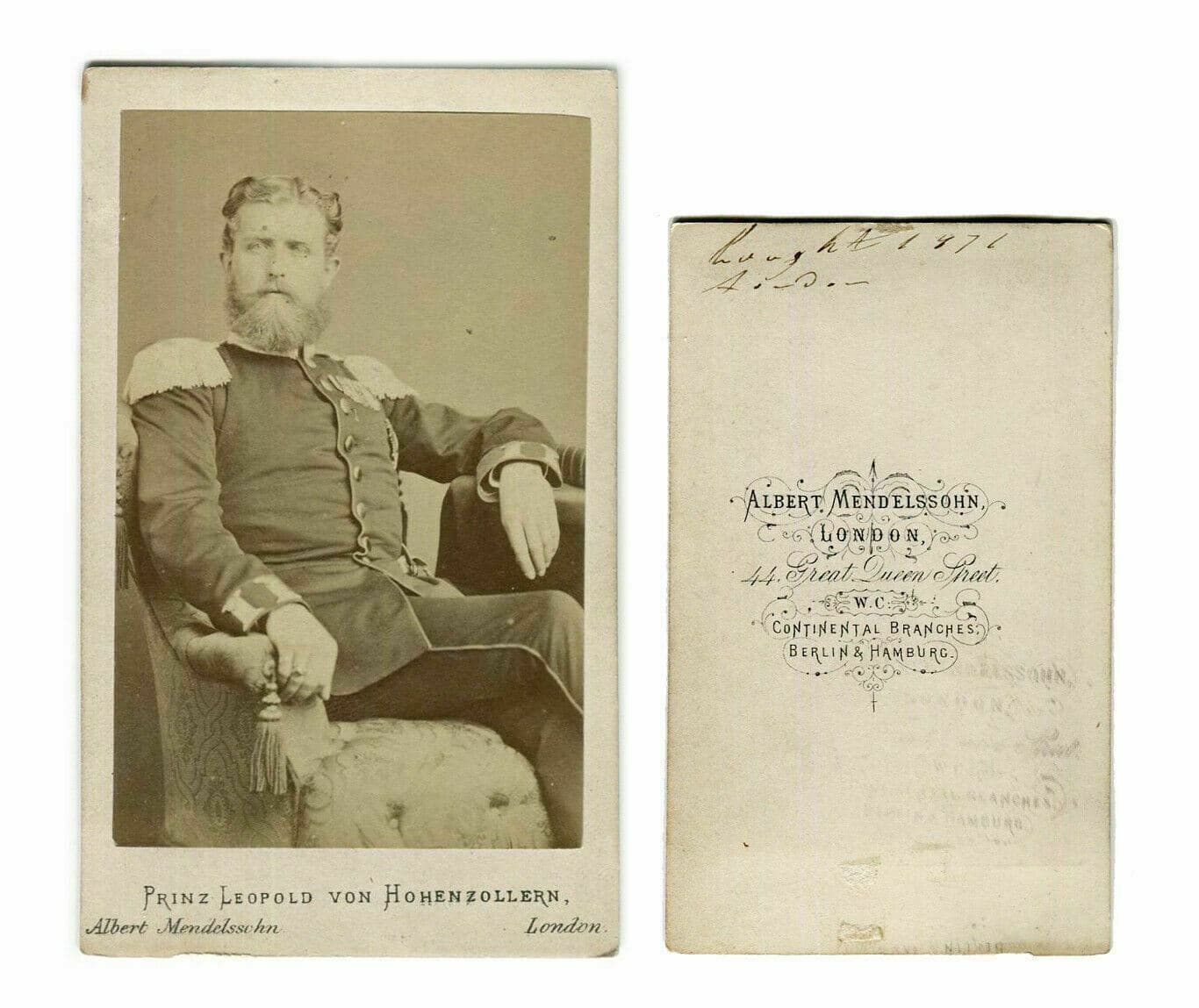 CDV Photographs MENDELSSOHN - Prinz Leopold von Hohenzollern c.1871