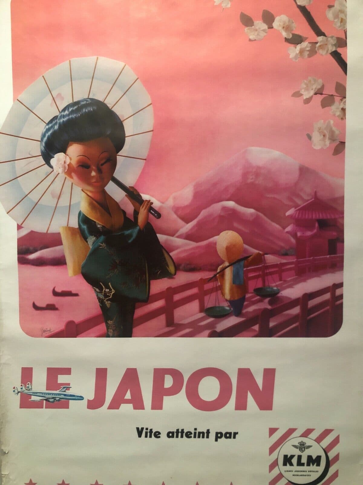 Vintage Poster Japan by KLM LEESINK Travel Advertising circa 1950 Asian Art