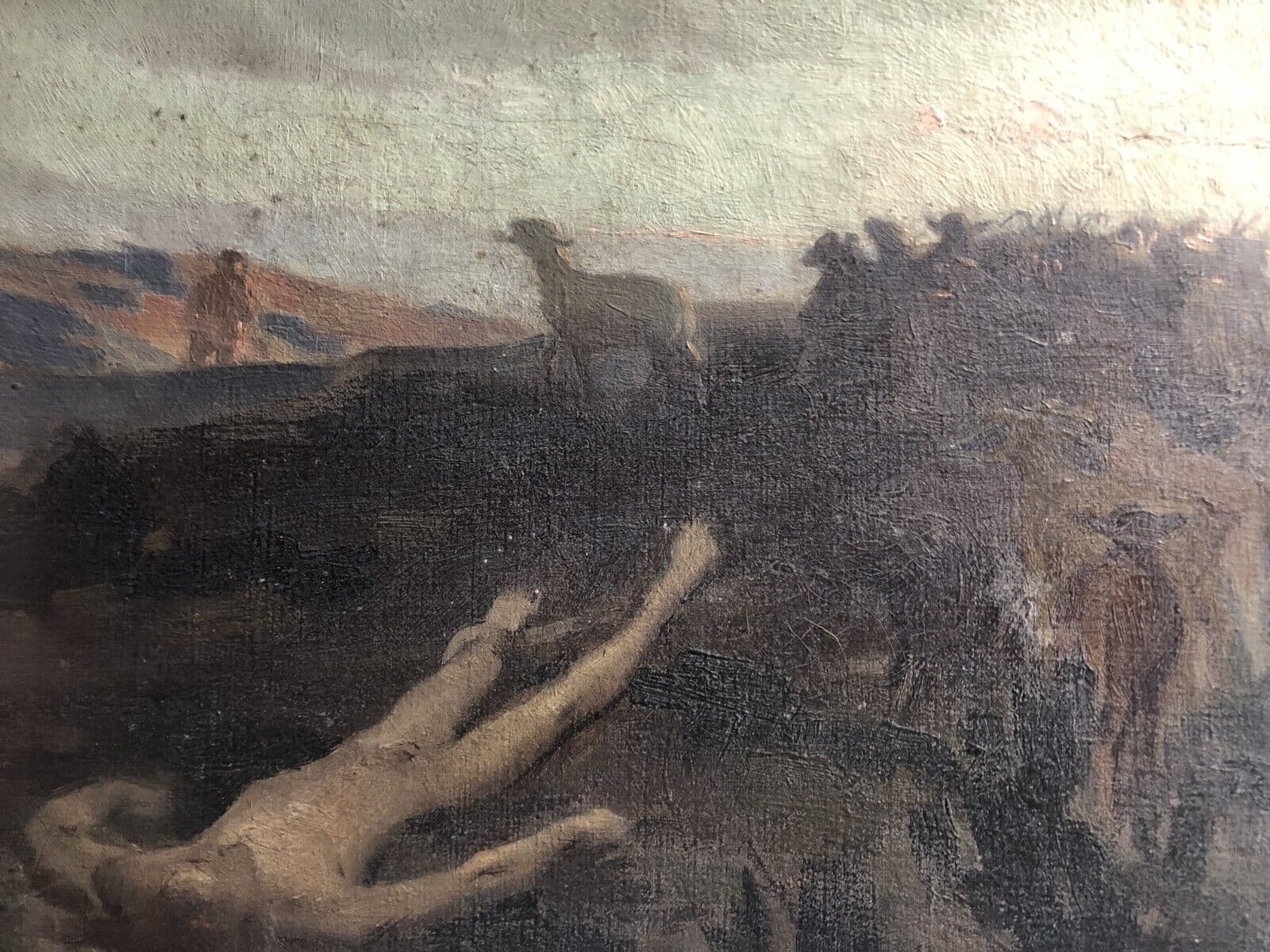 Antique Oil Painting Original 19th century Original Abel and Cain c. 1880 French
