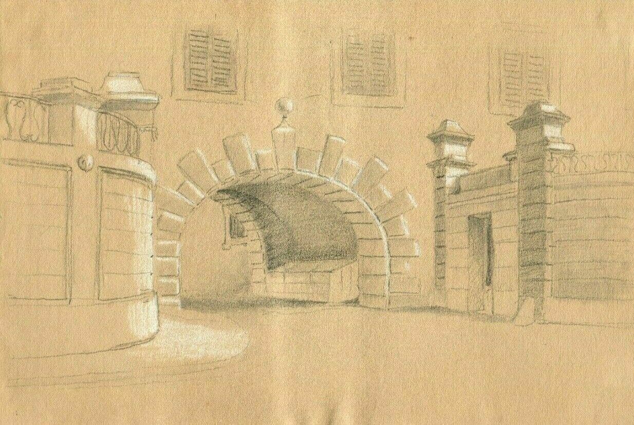 Antique Pencil Original Drawing Landscape Covent Fribourg 1888 Artwork