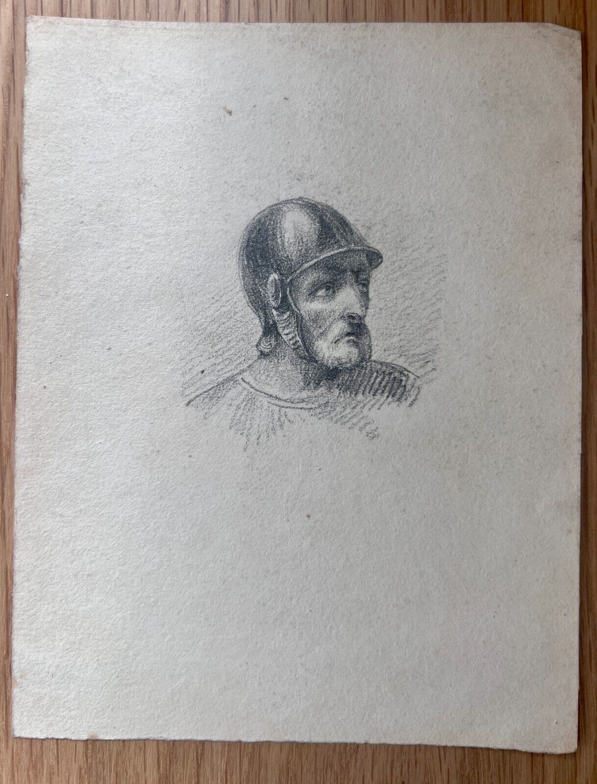 Antique Drawing Original Military Man Portrait with Hat 19th century image 6