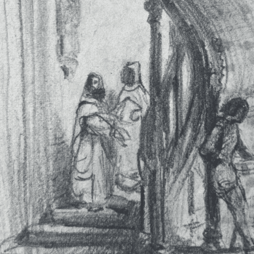 Antique Original Drawing People, Life Scene, Sketch 19th century image 2
