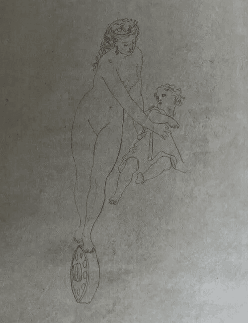 Antique Ink Original Drawing Angel and Woman, People