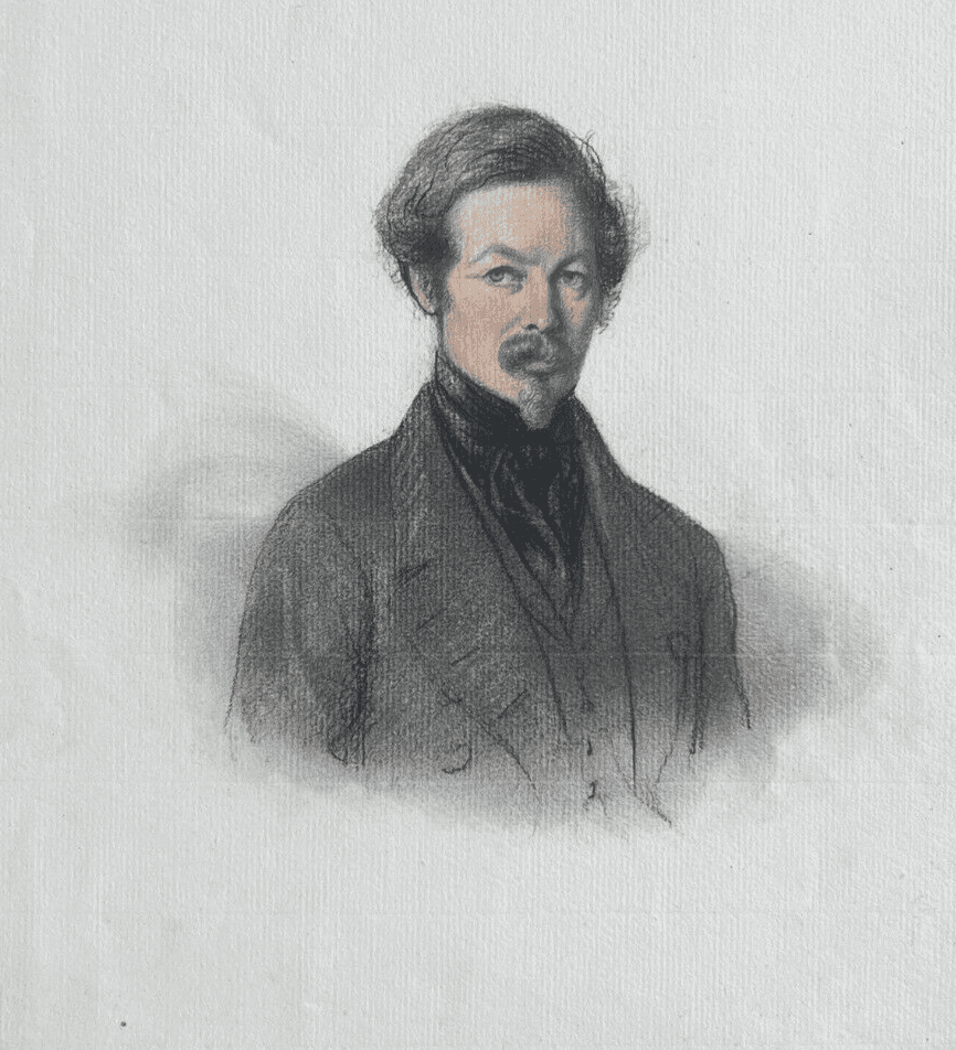 Antique Original Drawing 19th century Man Portrait, Beard