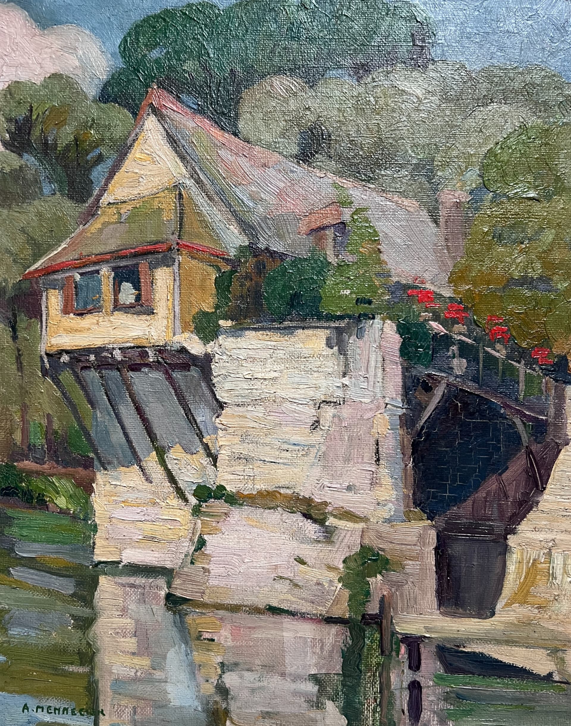 Painting Pont-en-Royan Landscape signed