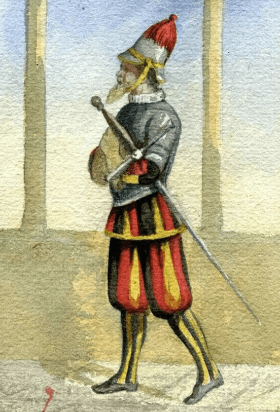 Antique Original Drawing Costume, Man, Italy, Religious, Vatican, Guard image 1