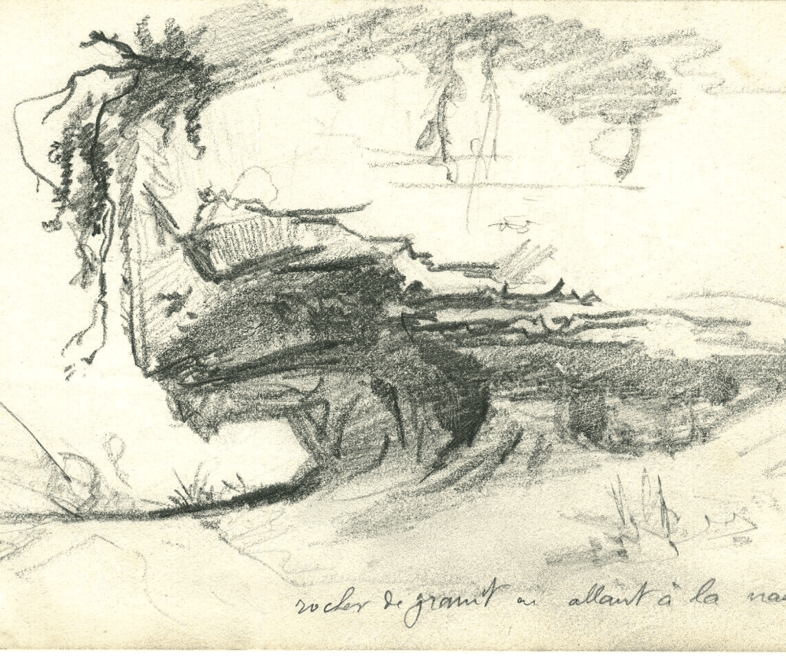 Vintage Pencil Original Drawing Sketch Mountain Rock, Nature