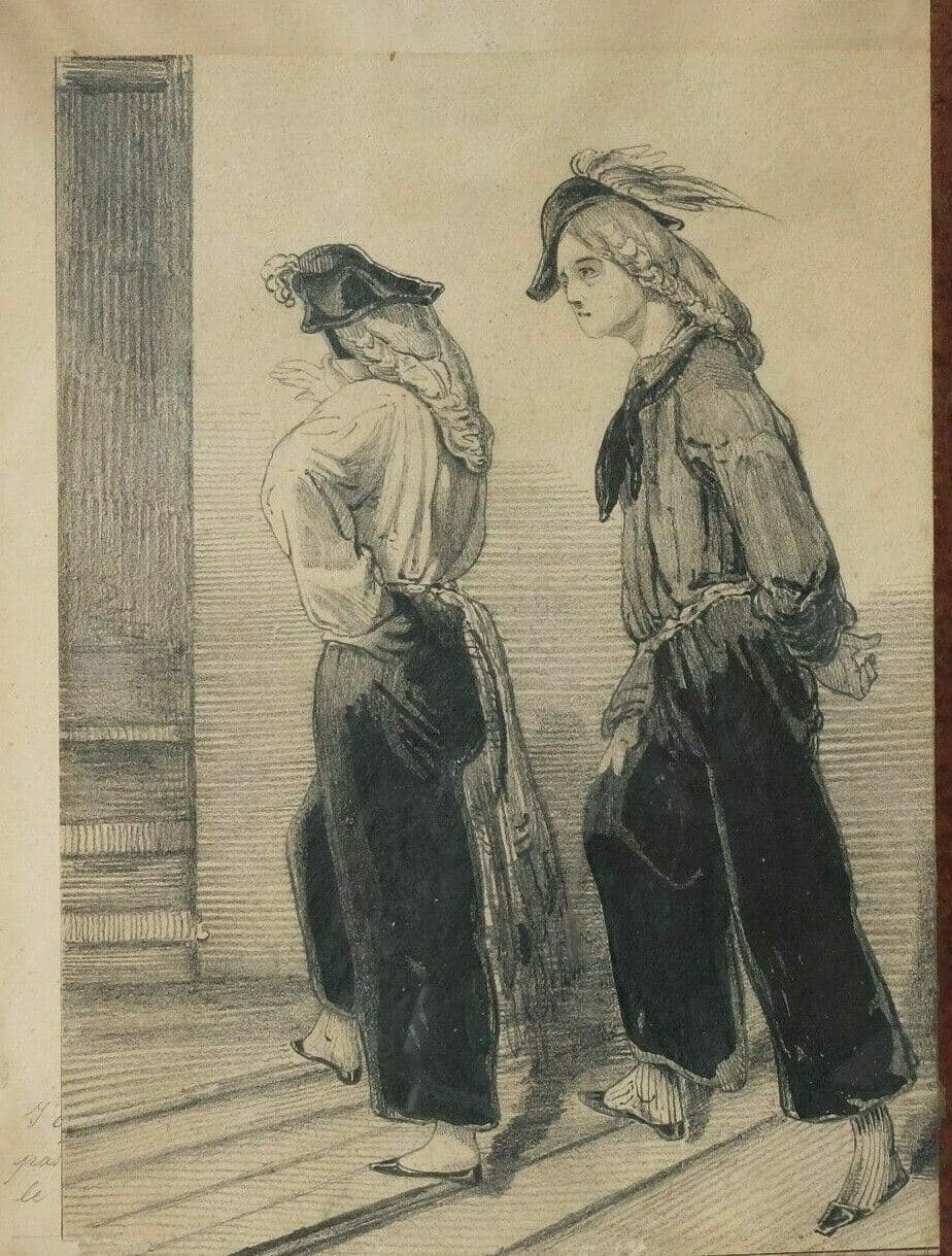 Drawing Two Figures Climbing up the Stairs