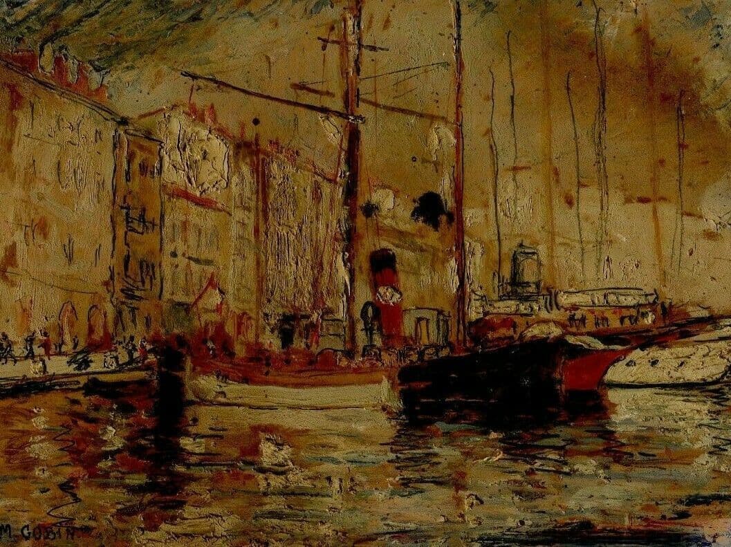 Drawing by Marcel GOBIN (XIX-XX) Marine, Boats, Cannes